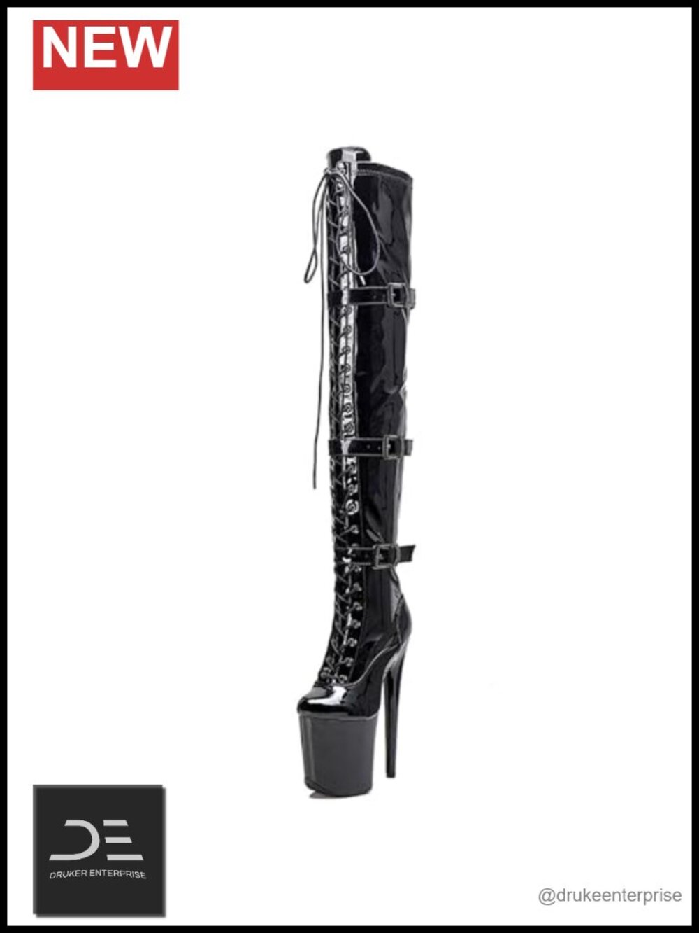 Women's 8 Inch Platform Thigh High Heel Boots Over The Knee Stiletto Lace-Up